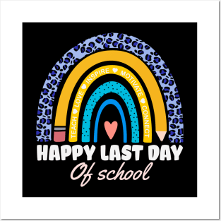 Happy Last Day of School Boho Leopard Rainbow Teachers Gift Posters and Art